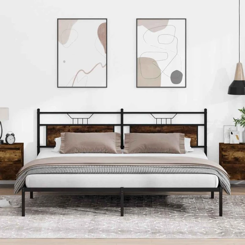 vidaXL Sengeramme 193x203 cm røget eg med hovedgærde