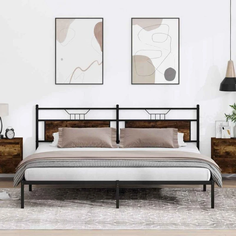 vidaXL Sengeramme 200x200 cm røget eg med hovedgærde