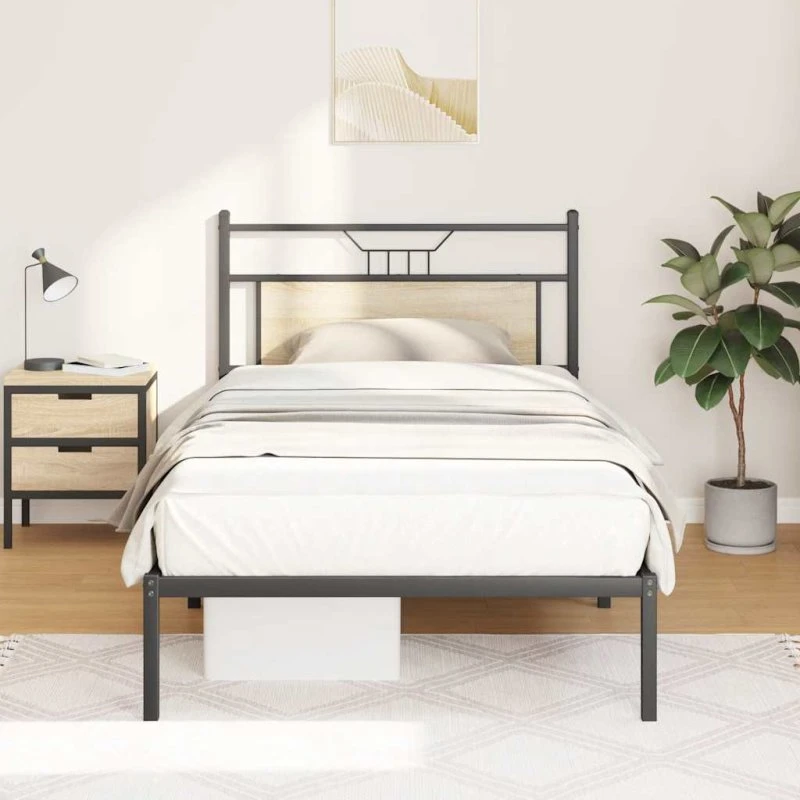 vidaXL Sengeramme 107x203 cm Sonoma-eg med hovedgærde