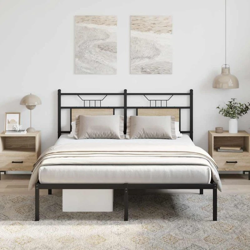 vidaXL Sengeramme 137x190 cm Sonoma-Eg uden madras med hovedgærde