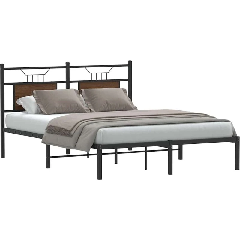 vidaXL Sengeramme 140x200 cm Konstrueret Træ Brunt Eg med Hovedgærde