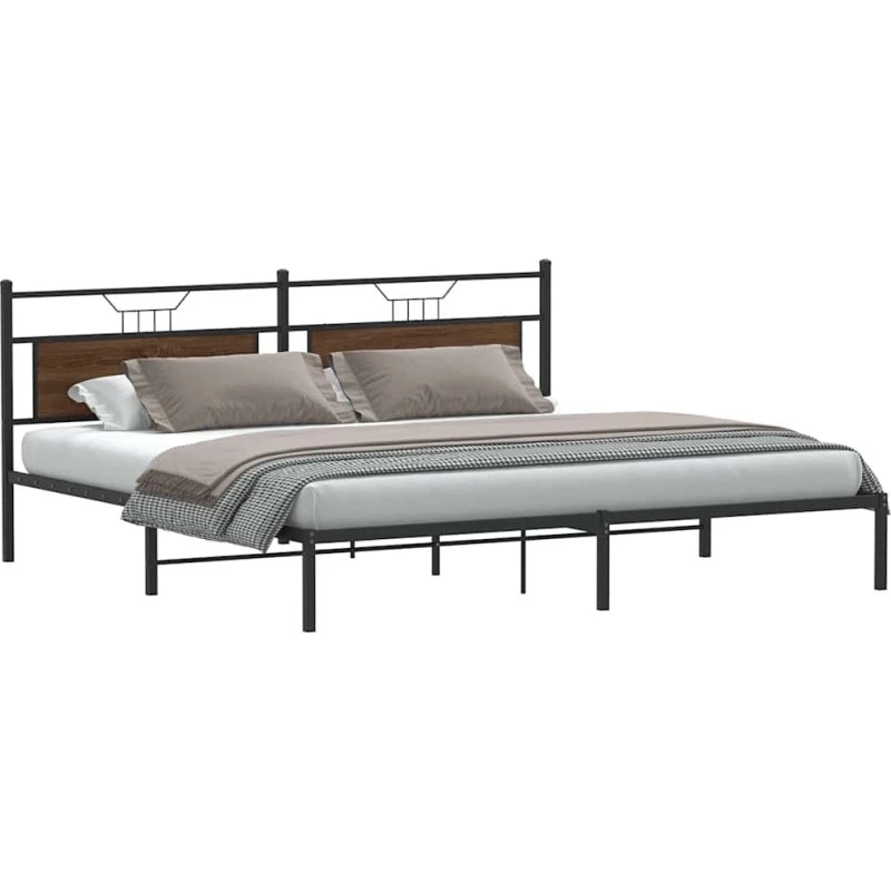 vidaXL Sengeramme 193x203 cm Konstrueret Træ Brun Eg med Hovedgærde