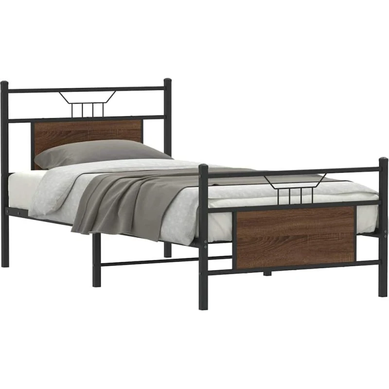 vidaXL Sengeramme 90x200 cm Konstrueret Træ Brunt Eg uden Madras