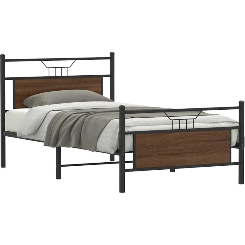 vidaXL Sengeramme 100x190 cm Konstrueret Træ Brunt Eg med Hovedgærde