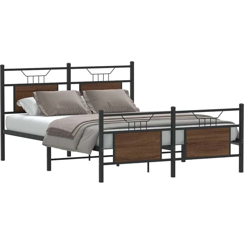 vidaXL Sengeramme 140x200 cm Konstrueret Træ Brunt Eg med Hovedgærde