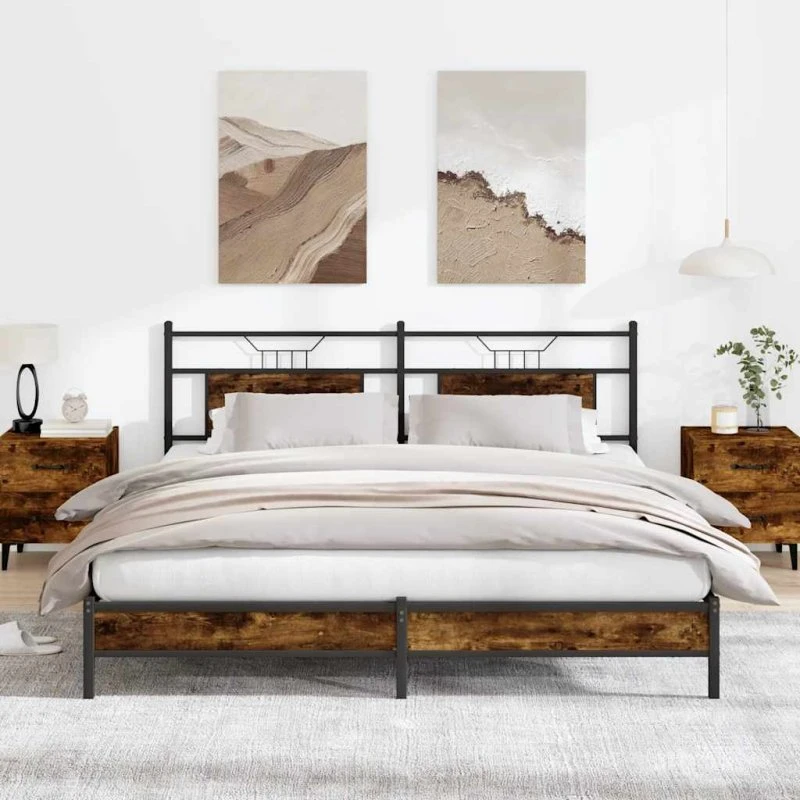 vidaXL Sengeramme 183x213 cm røget eg med sengegavl og opbevaringsplads