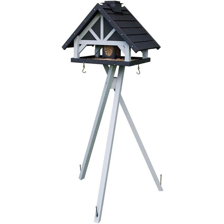 Ryom Villa fuglefoderhus, sort/lysegrå med stander 75x64x147 cm