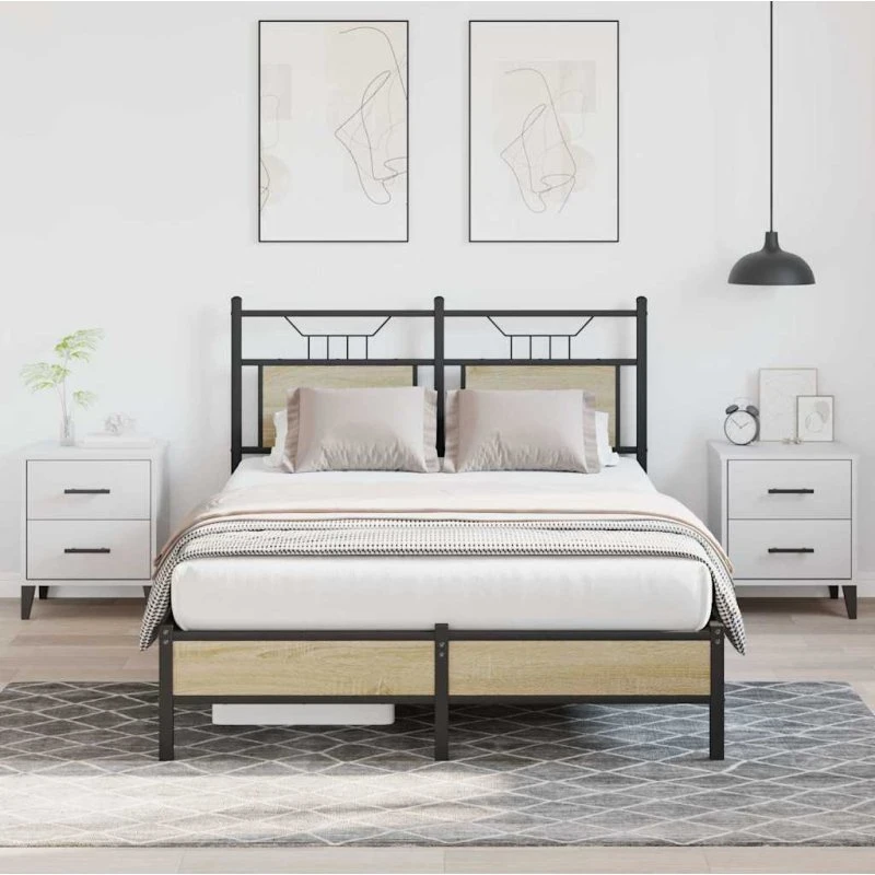 vidaXL Sengeramme 120x200 cm Sonoma-Eg med sengegavl og opbevaringsrum