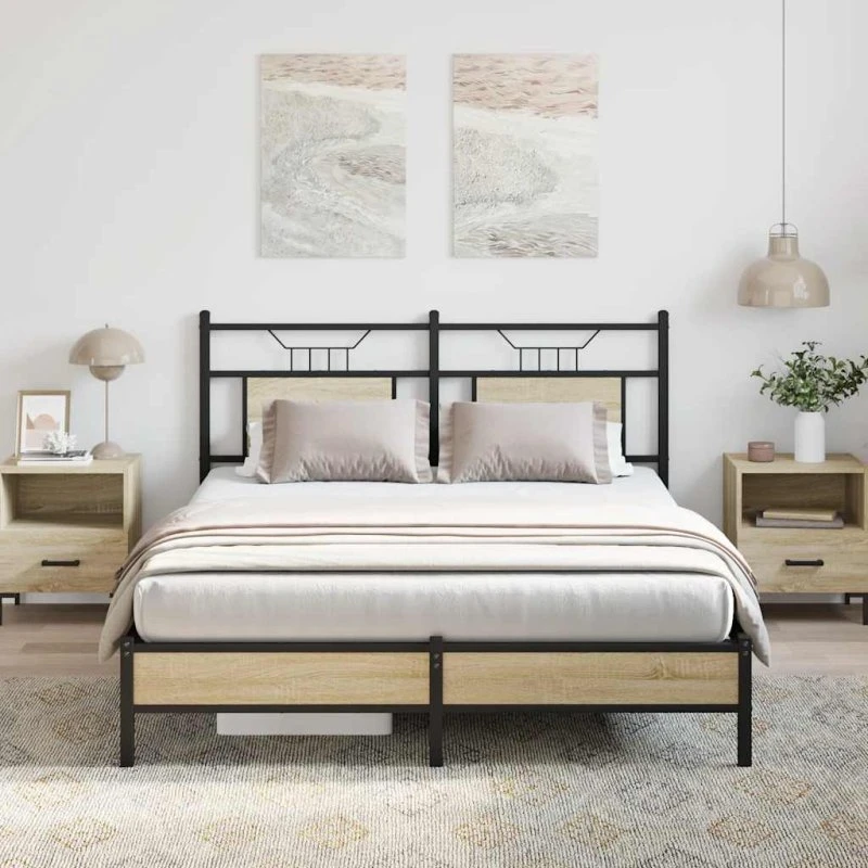 vidaXL Sengeramme 140x200 cm Sonoma-Eg med sengegavl og opbevaringsplads