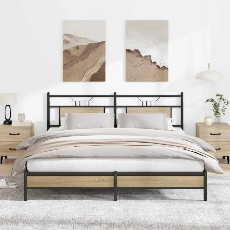 vidaXL Sengeramme 183x213 cm Sonoma-Eg med sengegavl og opbevaring