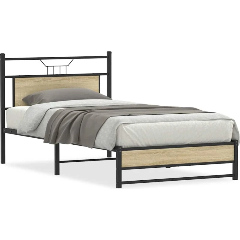 vidaXL Sengeramme 107x203 cm Sonoma-eg med sengegavl og opbevaringsplads