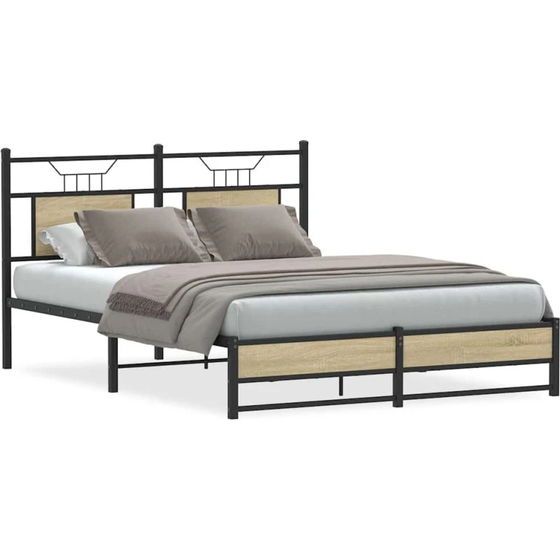 vidaXL Sengeramme 137x190 cm Sonoma-Eg uden madras med sengegavl