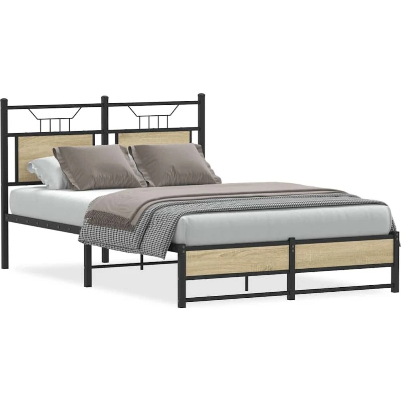vidaXL Sengeramme 120x200 cm Sonoma-Eg med sengegavl og opbevaring
