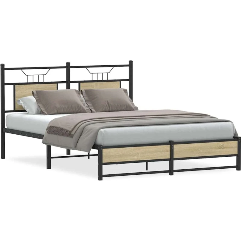 vidaXL Sengeramme 140x200 cm Sonoma-Eg med sengegavl og opbevaring