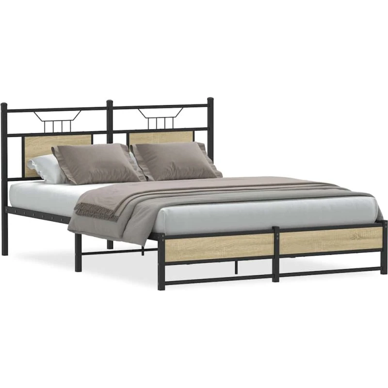 vidaXL Sengeramme 150x200 cm Sonoma-eg med sengegavl og opbevaring