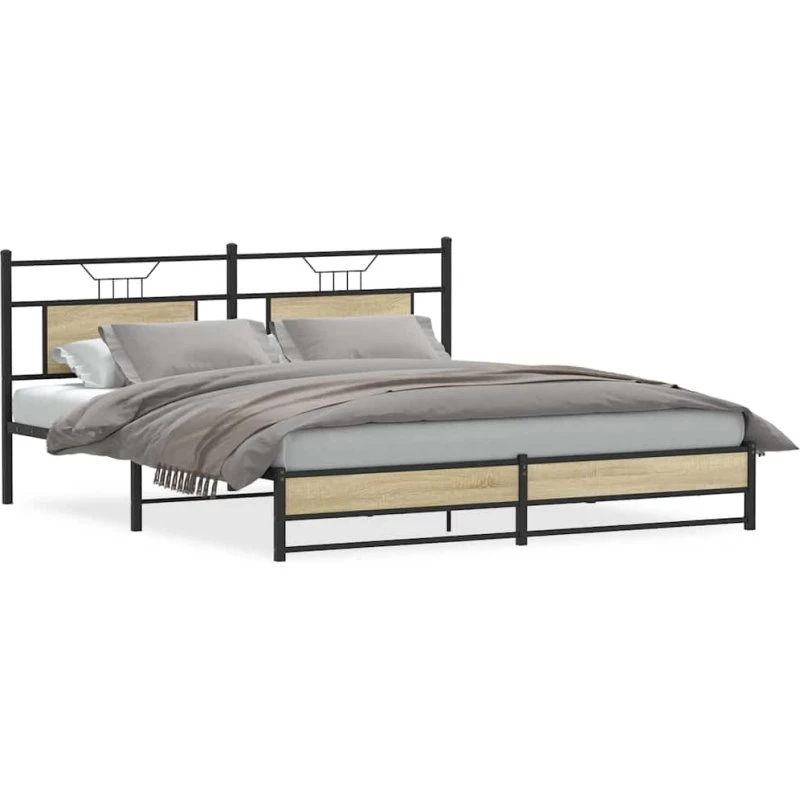 vidaXL Sengeramme 160x200 cm Sonoma-eg med sengegavl og opbevaring