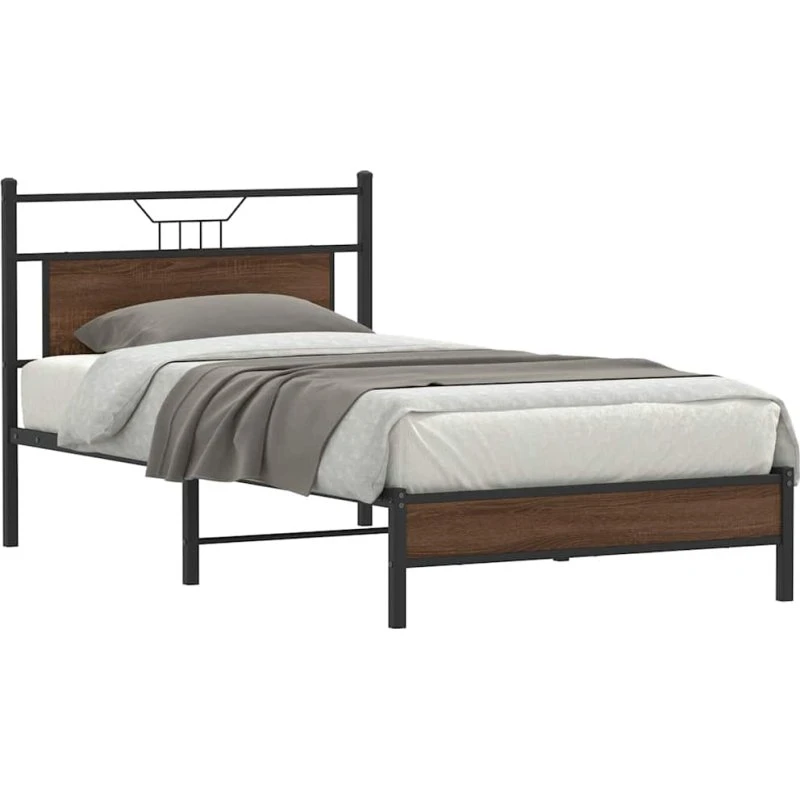 vidaXL Sengeramme 100x190 cm Konstrueret Træ Brunt Eg med Sengegavl