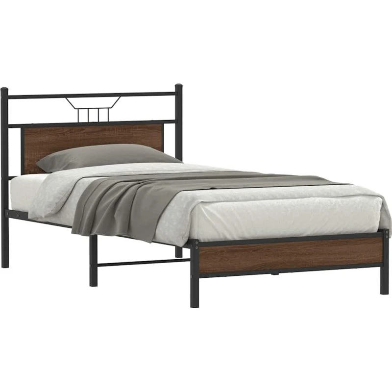 vidaXL Sengeramme 100x200 cm Konstrueret Træ Brun Eg med Sengegavl