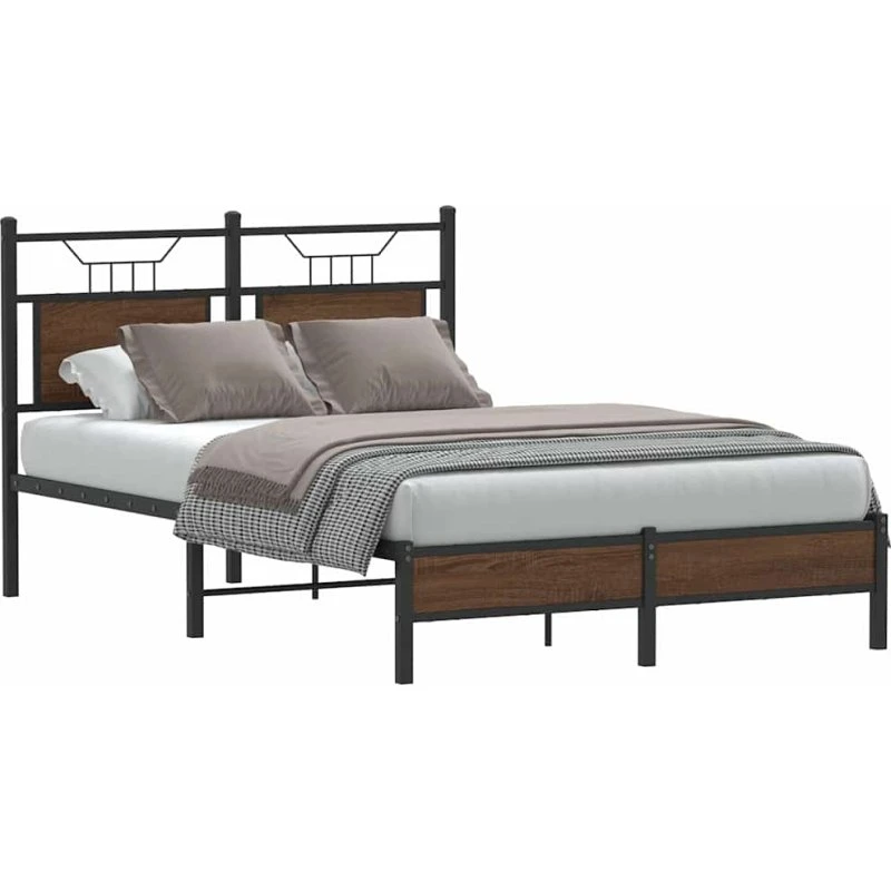 vidaXL Sengeramme 120x190 cm Konstrueret Træ Brunt Eg med Sengegavl