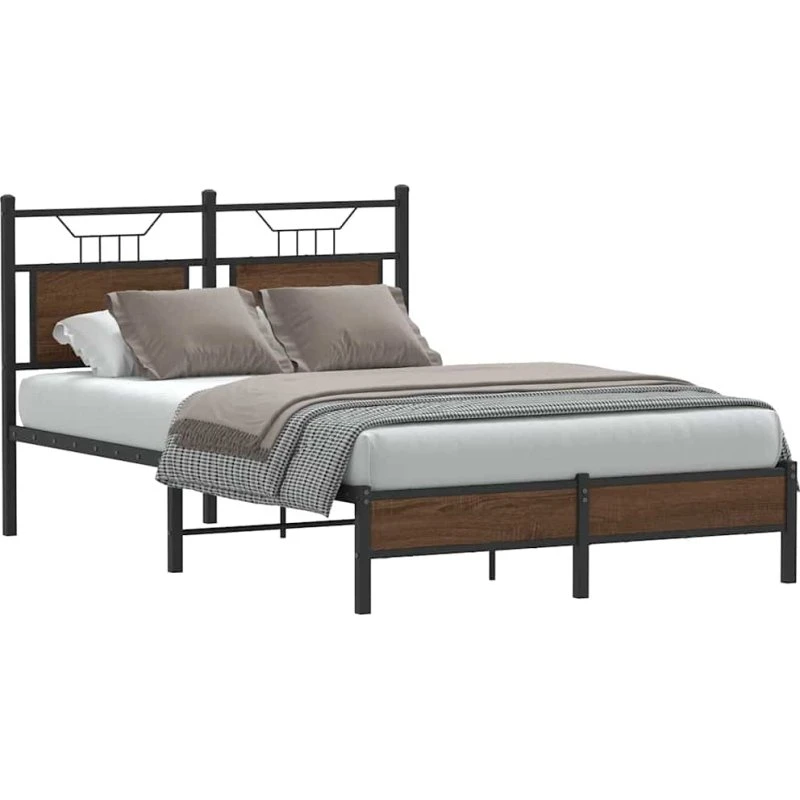 vidaXL Sengeramme 120x200 cm Konstrueret Træ Brun Eg med Sengegavl