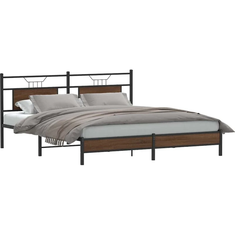 vidaXL Sengeramme 183x203 cm Konstrueret Træ Brunt Eg med Sengegavl