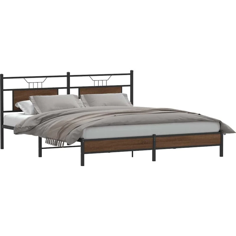 vidaXL Sengeramme 183x213 cm Konstrueret Træ Brun Eg med Sengegavl
