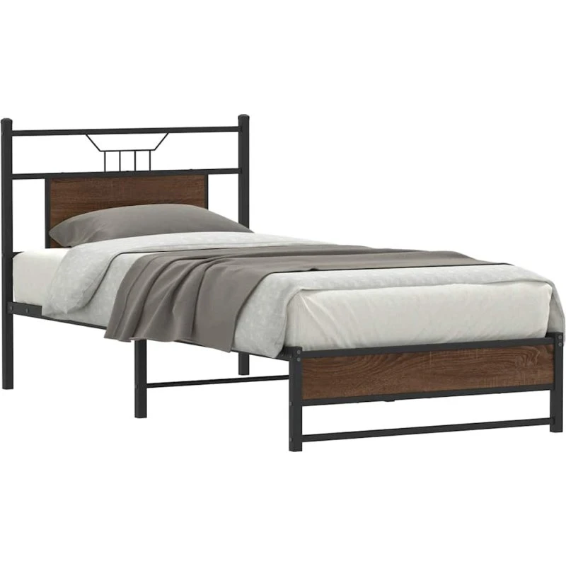 vidaXL Sengeramme 90x200 cm Konstrueret Træ Brunt Eg med Sengegavl