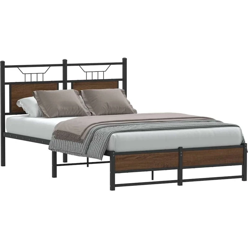 vidaXL Sengeramme 120x190 cm Konstrueret Træ Brun Eg med Sengegavl
