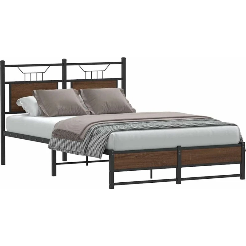 vidaXL Sengeramme 120x200 cm Konstrueret Træ Brun Eg med Sengegavl