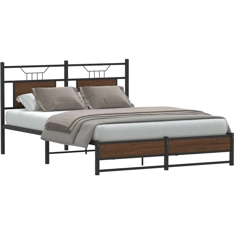 vidaXL Sengeramme 137x190 cm Konstrueret Træ Brun Eg med Sengegavl