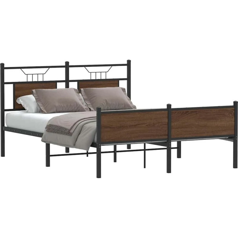 vidaXL Sengeramme 137x190 cm Konstrueret Træ Brunt Eg uden Madras