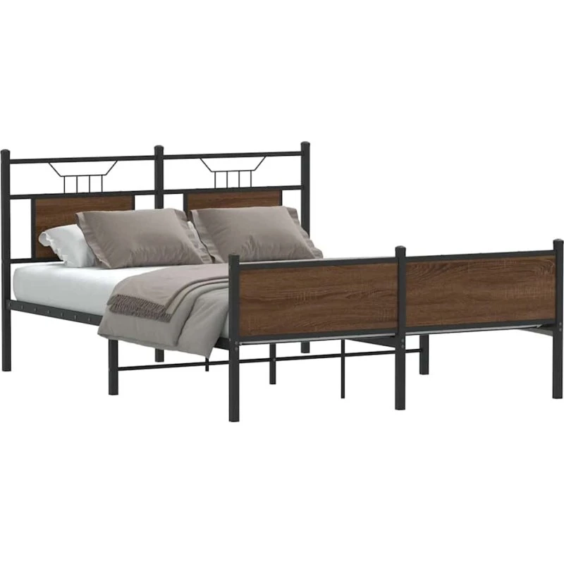 vidaXL Sengeramme 140x190 cm Konstrueret Træ Brunt Eg