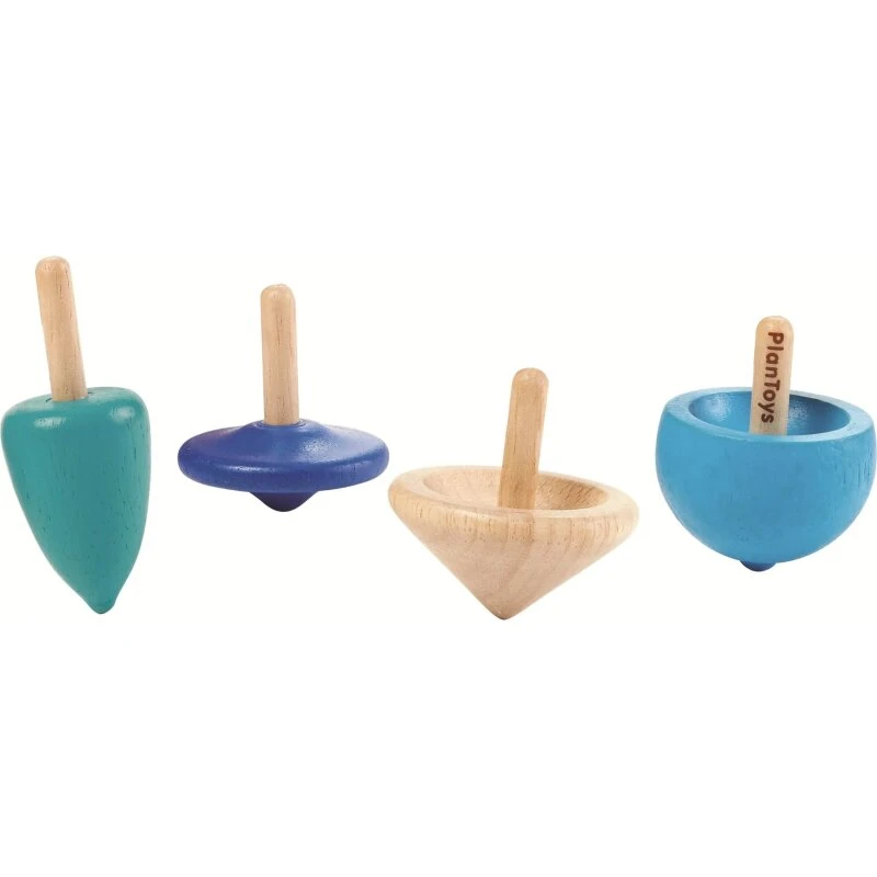 PlanToys Mini Snurretoppe – sæt med 4 blå