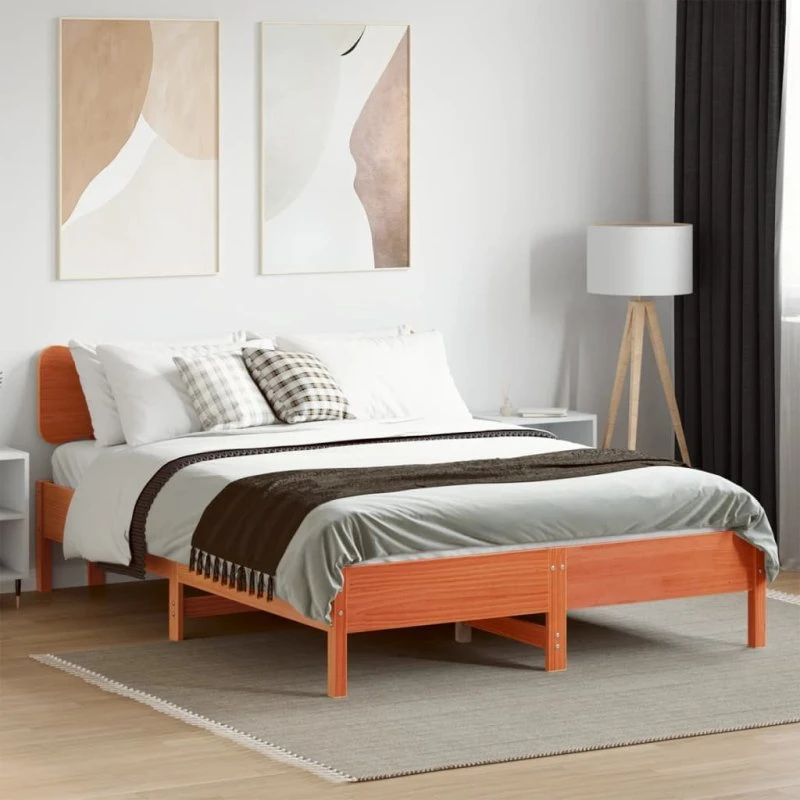 vidaXL Sengeramme 150x200 cm massivt fyrretræ gyldenbrun