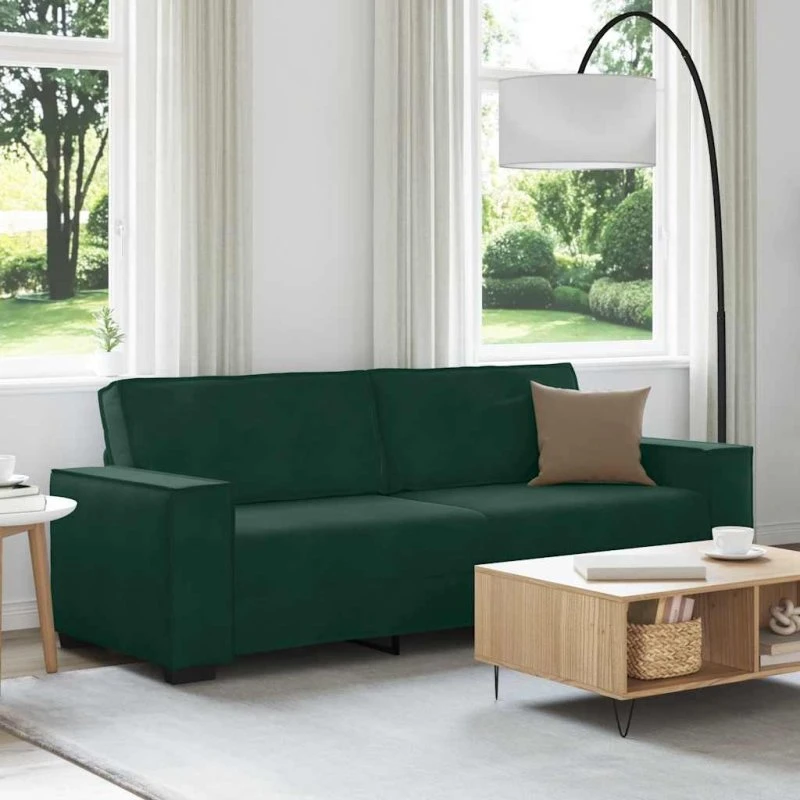 vidaXL 3-personers sofa fløjl mørkegrøn 220x78x84 cm
