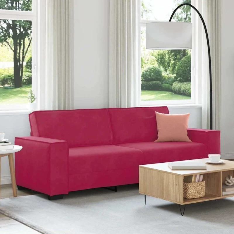 vidaXL 3-personers sofa fløjl vinrød 220x78x84 cm