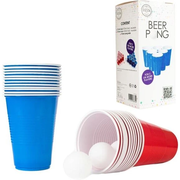 Klassisk Beer Pong Sæt – 24 kopper (rød/blå) + 4 bolde