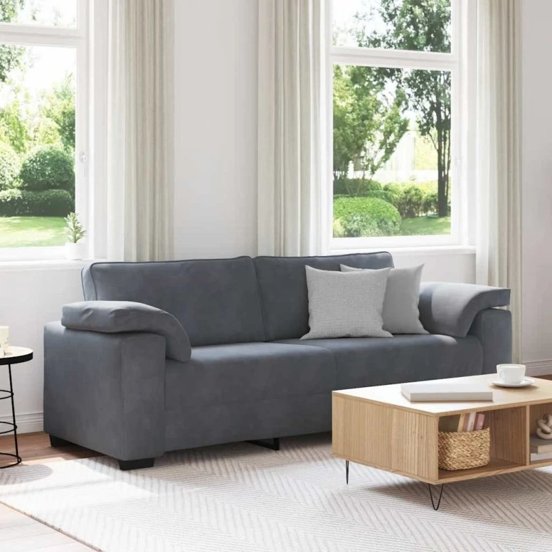 vidaXL 3-personers sofa fløjl mørkegrå 220x77x82 cm