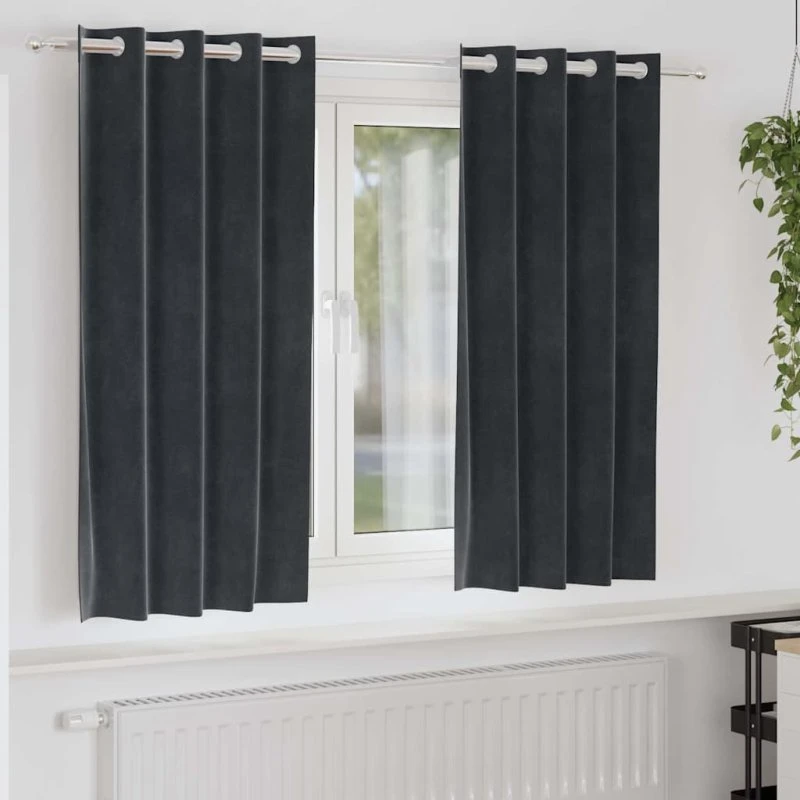 vidaXL Mørklægningsgardiner 2 stk, Mørkegrå, 140 x 175 cm, Fløjl
