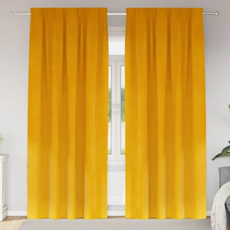 vidaXL Mørklægningsgardiner 2 stk Sennepsgul 140 x 245 cm Fløjl