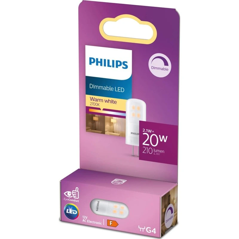 Philips LED G4 2,1W (20W) 12V 210lm Dæmpbar Varm Hvid