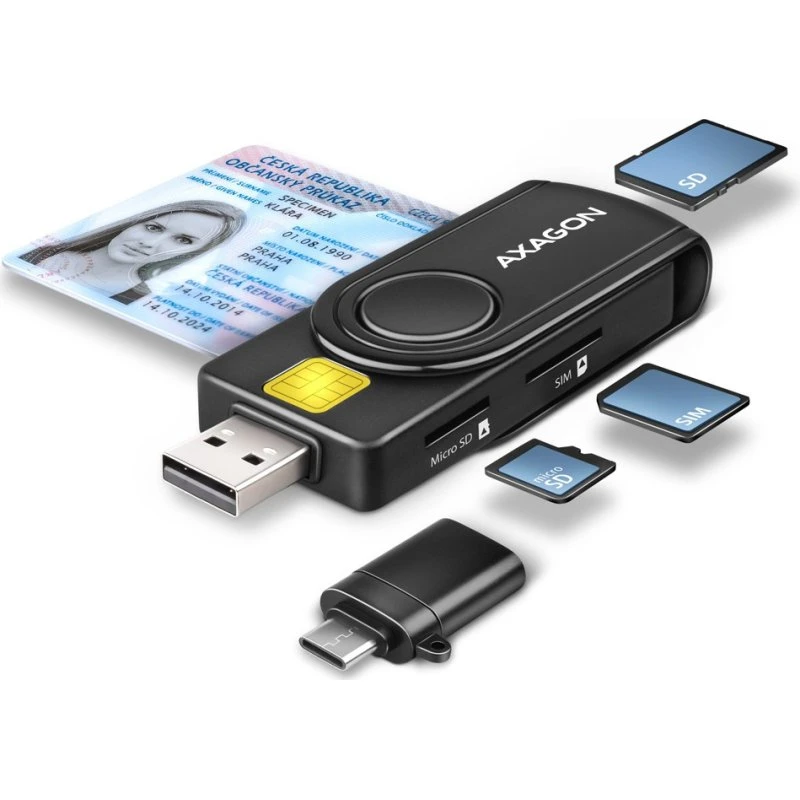 AXAGON CRE-SMP2A USB Smartkortlæser med SD/microSD/SIM