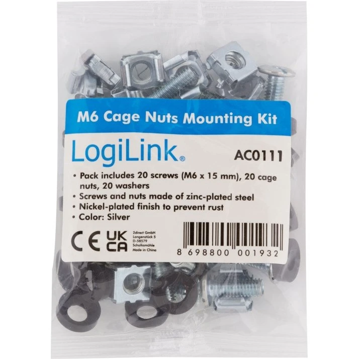 LogiLink M6 Monteringssats 20-pack, forzinket