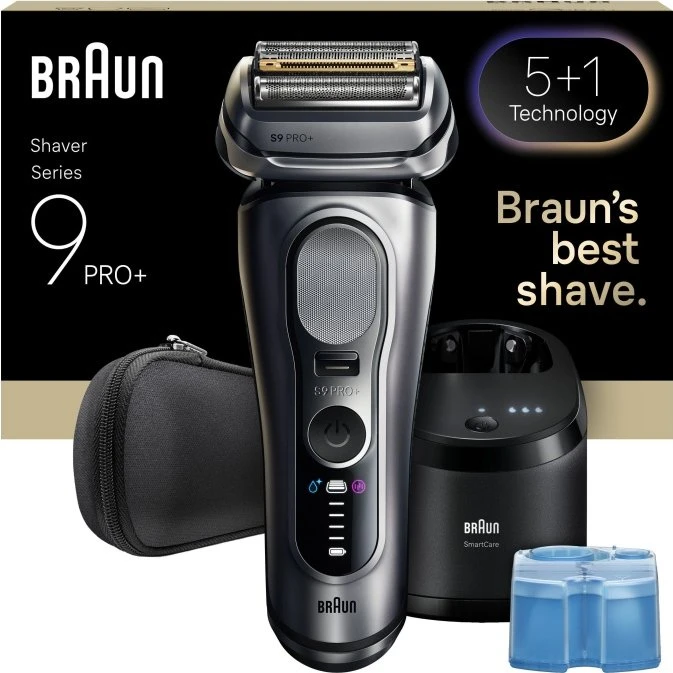 Braun Series 9 PRO+ elektrisk barbermaskine, sølv, våd og tør brug