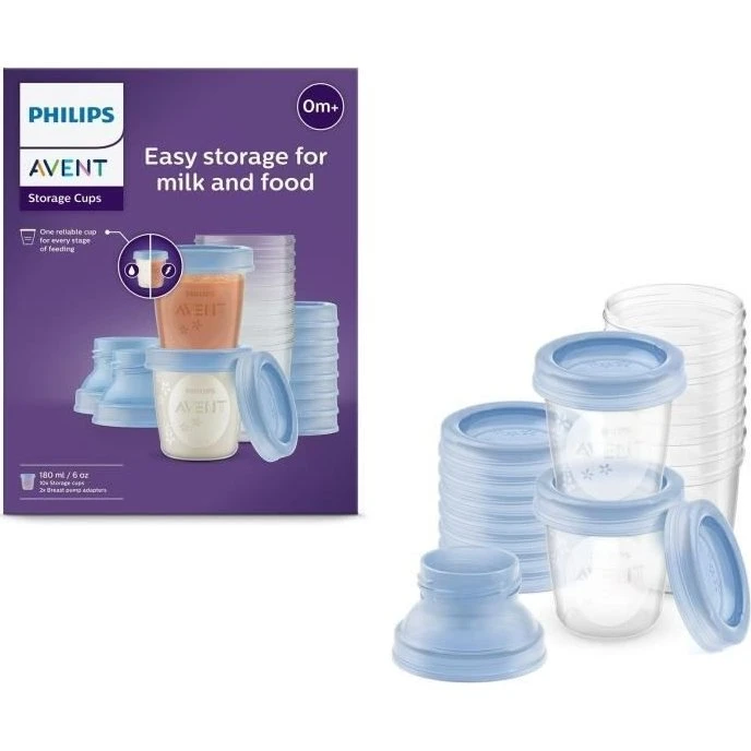 Philips Avent Opbevaringsbægre 180 ml, 10 stk. + 2 adaptere