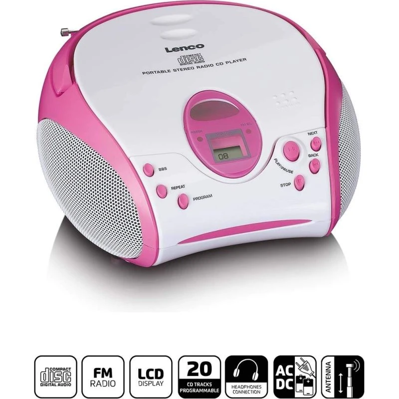Lenco SCD-24BU Pink Boombox med CD-afspiller og FM-radio