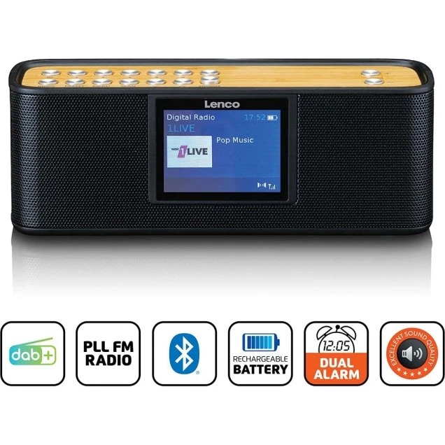 Lenco PDR-045BK DAB+/FM Radio med Bluetooth 5.0, 2,4" Skærm, Genopladeligt Batteri, Sort