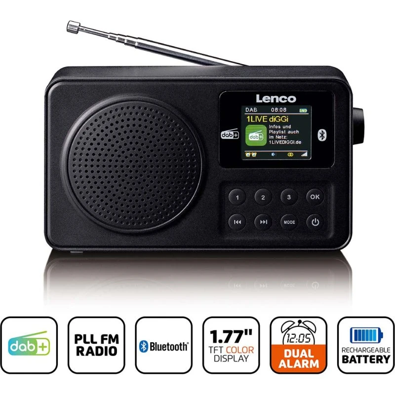 Lenco PDR-033BK Bærbar DAB+/FM-radio med Bluetooth, Sort