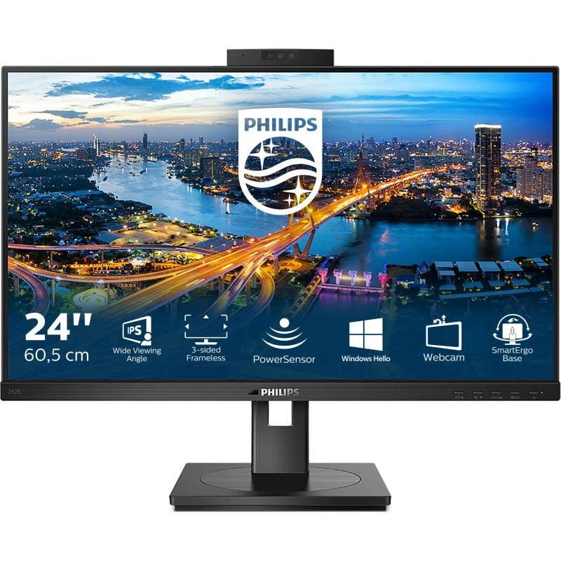 Philips 242B1H 24" FHD IPS 75Hz med pop-up webcam
