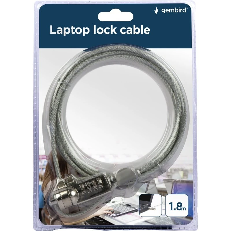 Gembird LK-CL-01 Kabellås til bærbar computer, 1,8 m, sølv
